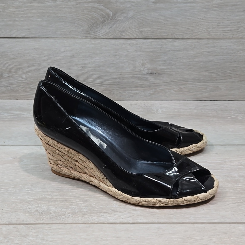 Stuart Weitzman Women Leather Espadrille Wedge Open Toe Sandals shoes sz 9.5M
